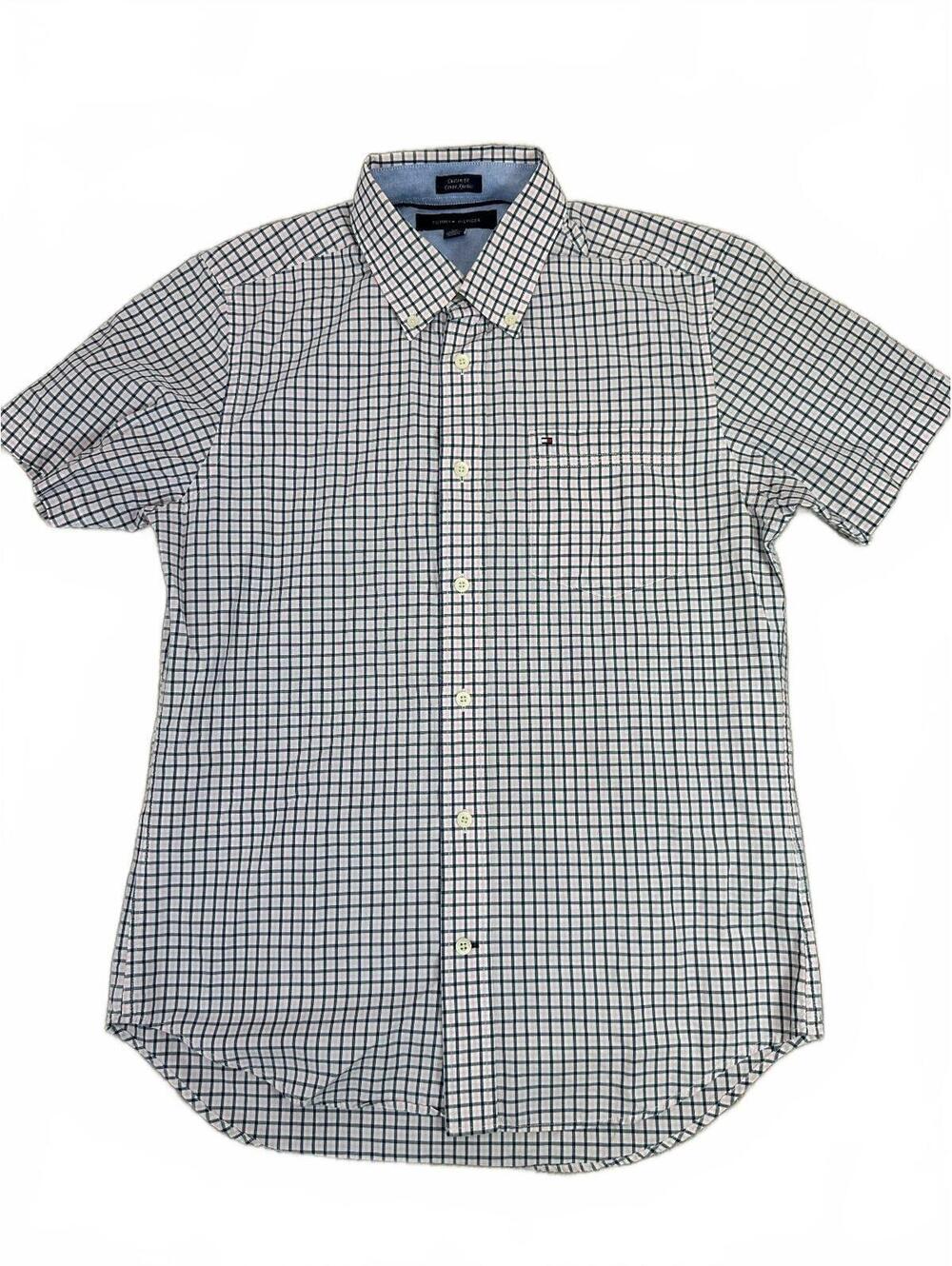 Men’s Small Tommy Hilfiger Short Sleeve Button Down Shirt Blue Pink Plaid